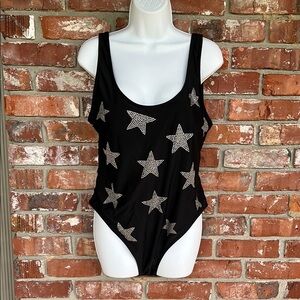 Shien Black Star-Patterned One piece Swimsuit size XL